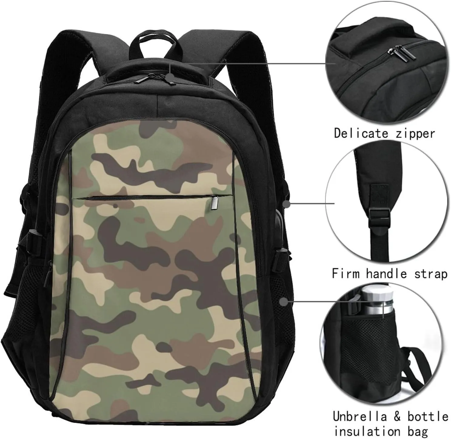 Camouflage background Backpack, 18 Inch Travel Business Laptop Backpack With Usb Port For Women Men