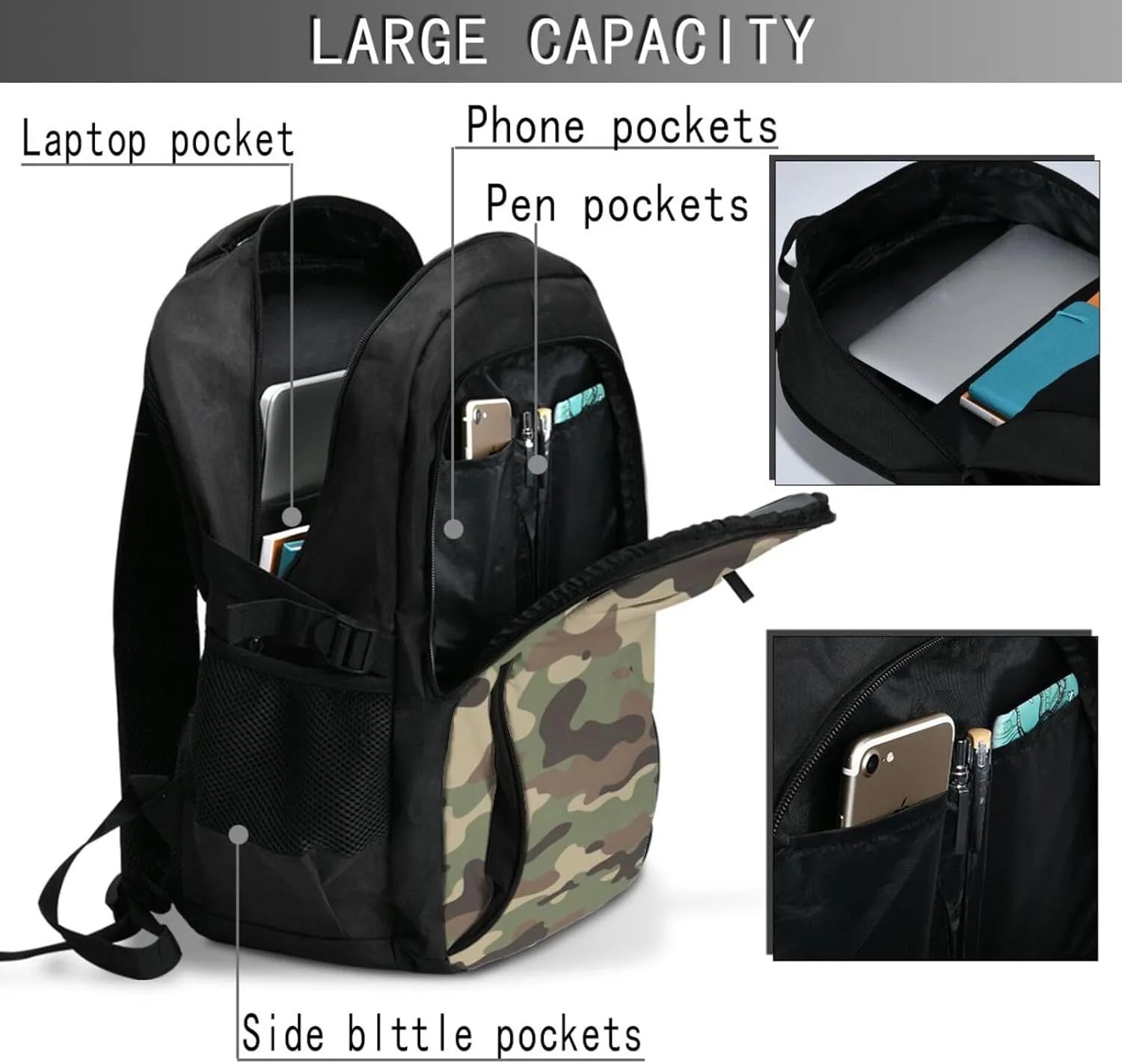 Camouflage background Backpack, 18 Inch Travel Business Laptop Backpack With Usb Port For Women Men