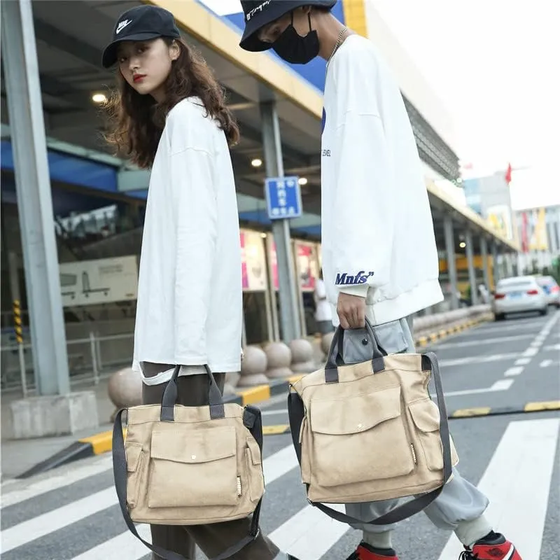 Canvas Crossbody Tote Shoulder Purse Bag for Women and Men with Multi-pocket for Shopping, Travel and Work