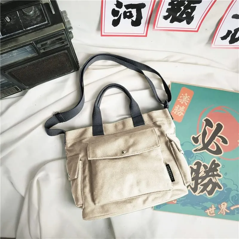 Canvas Crossbody Tote Shoulder Purse Bag for Women and Men with Multi-pocket for Shopping, Travel and Work