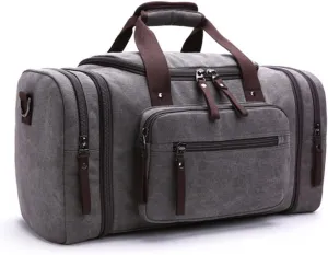 Canvas Duffle Bag for Travel 50L Large Duffel Bag for Men Women, Overnight Weekender Carry on Laptop Bag Outdoor Portable Soft Dense Durable (Gray)