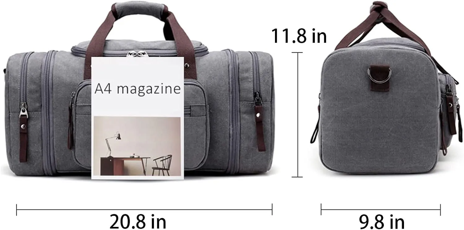 Canvas Duffle Bag for Travel 50L Large Duffel Bag for Men Women, Overnight Weekender Carry on Laptop Bag Outdoor Portable Soft Dense Durable (Gray)