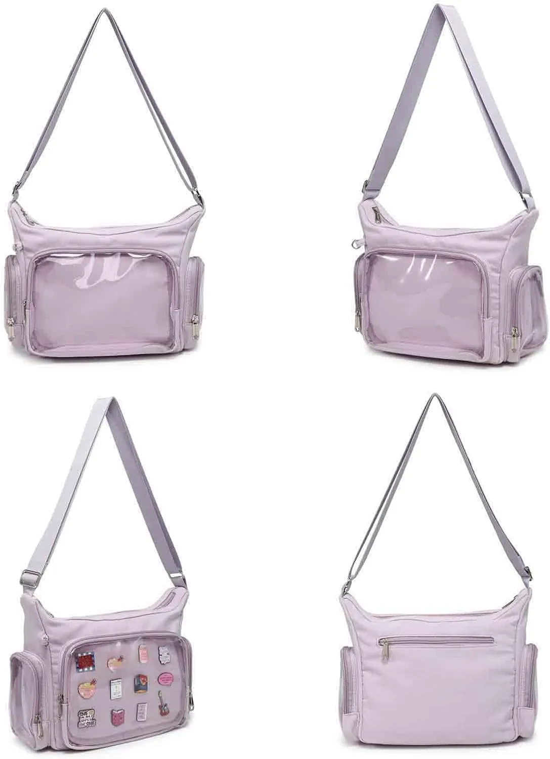 Canvas Ita Bag Crossbody Shoulder Bag Kawaii Purses and Handbags with Anime Pins Display