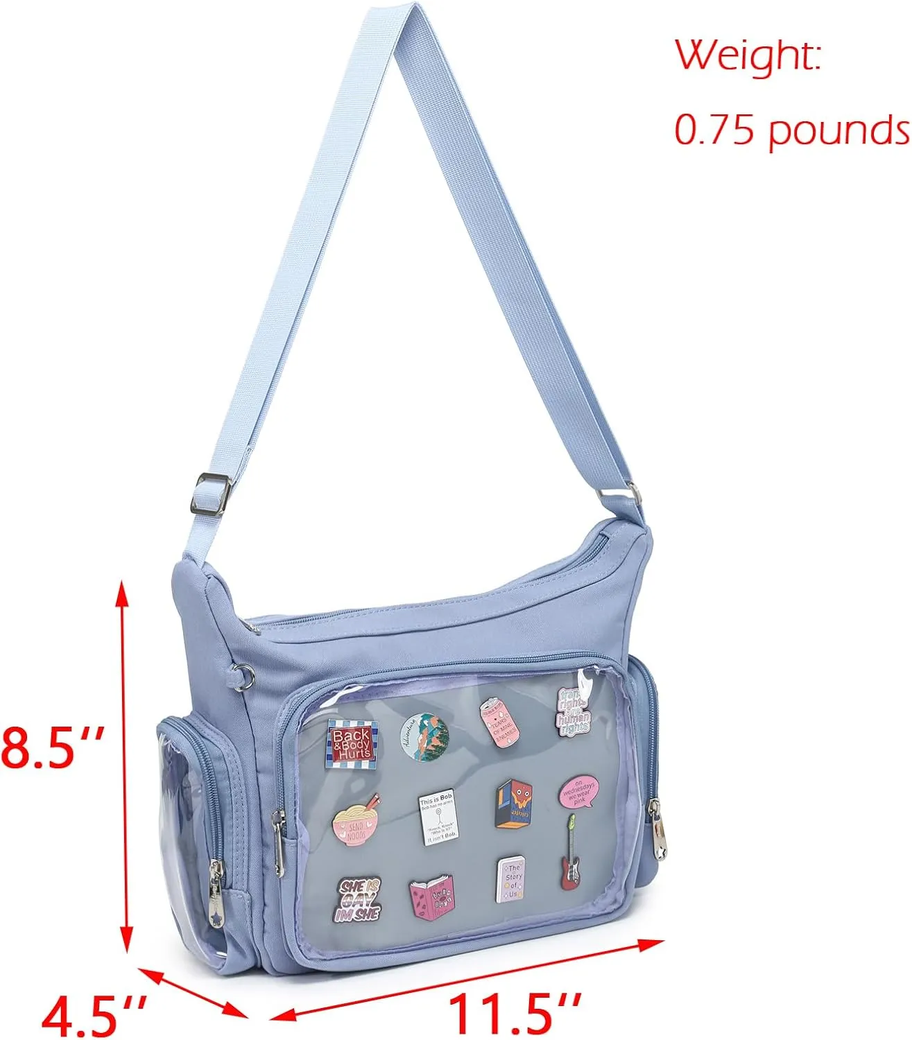 Canvas Ita Bag Crossbody Shoulder Bag Kawaii Purses and Handbags with Anime Pins Display