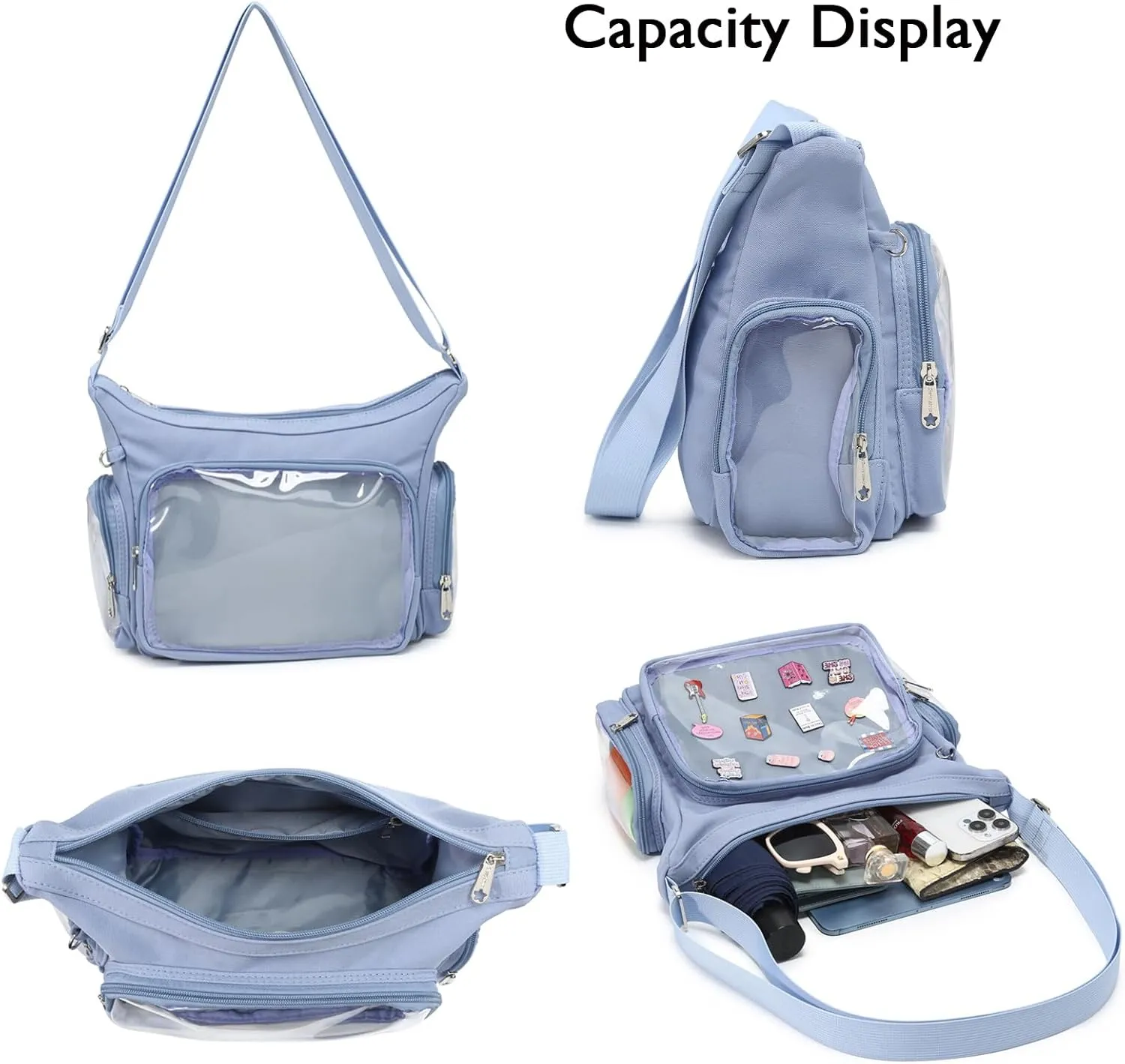 Canvas Ita Bag Crossbody Shoulder Bag Kawaii Purses and Handbags with Anime Pins Display