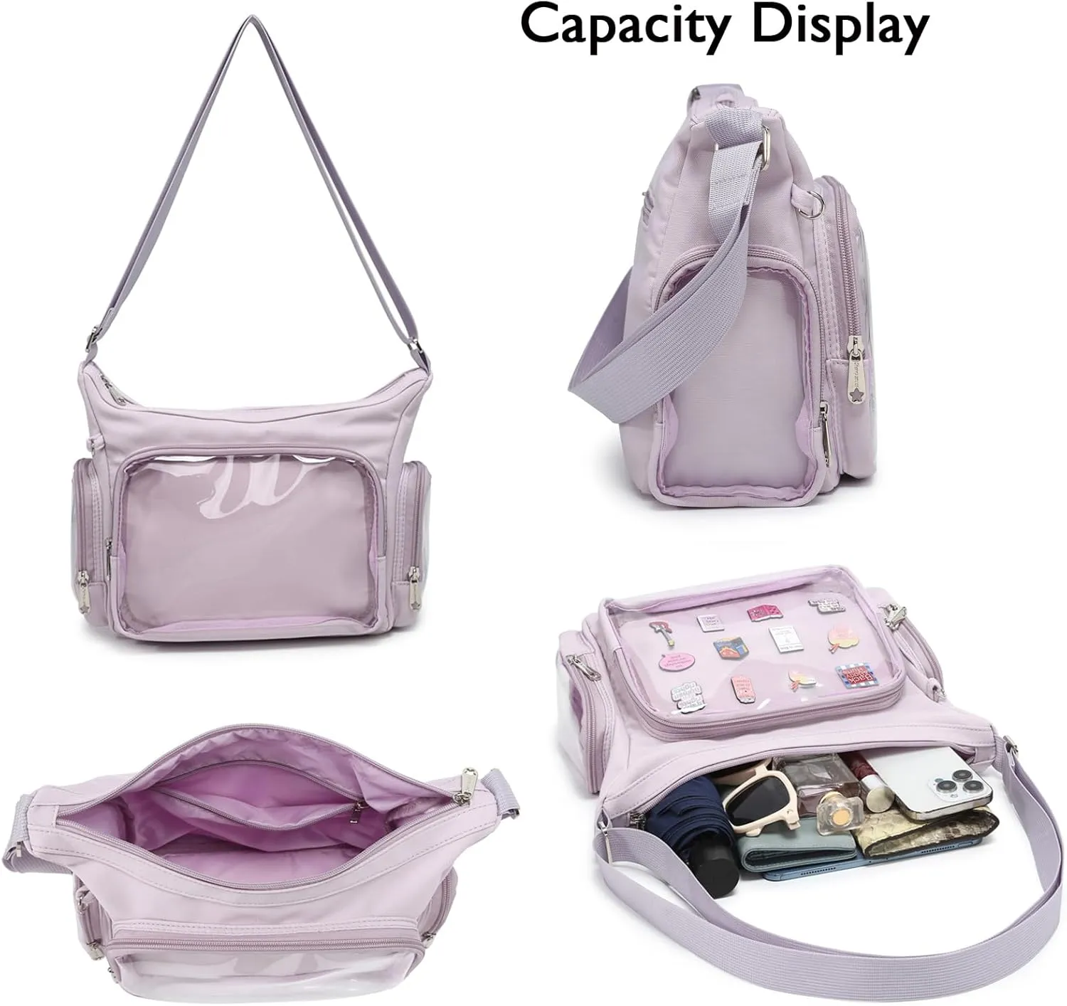 Canvas Ita Bag Crossbody Shoulder Bag Kawaii Purses and Handbags with Anime Pins Display