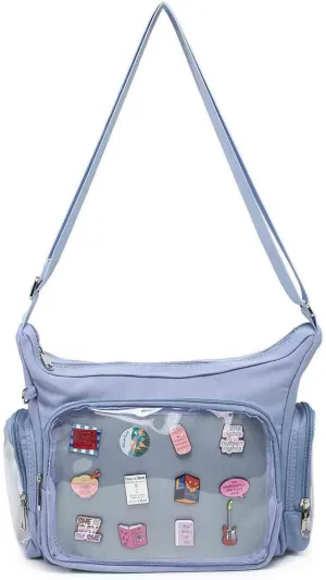 Canvas Ita Bag Crossbody Shoulder Bag Kawaii Purses and Handbags with Anime Pins Display