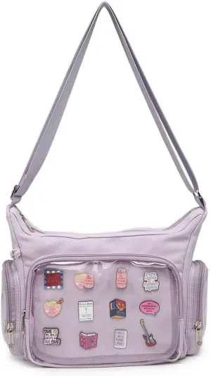 Canvas Ita Bag Crossbody Shoulder Bag Kawaii Purses and Handbags with Anime Pins Display
