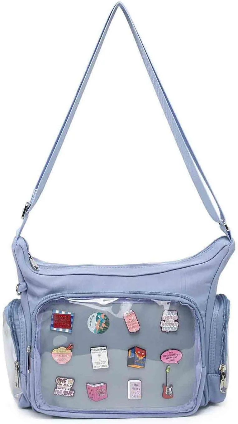 Canvas Ita Bag Crossbody Shoulder Bag Kawaii Purses and Handbags with Anime Pins Display