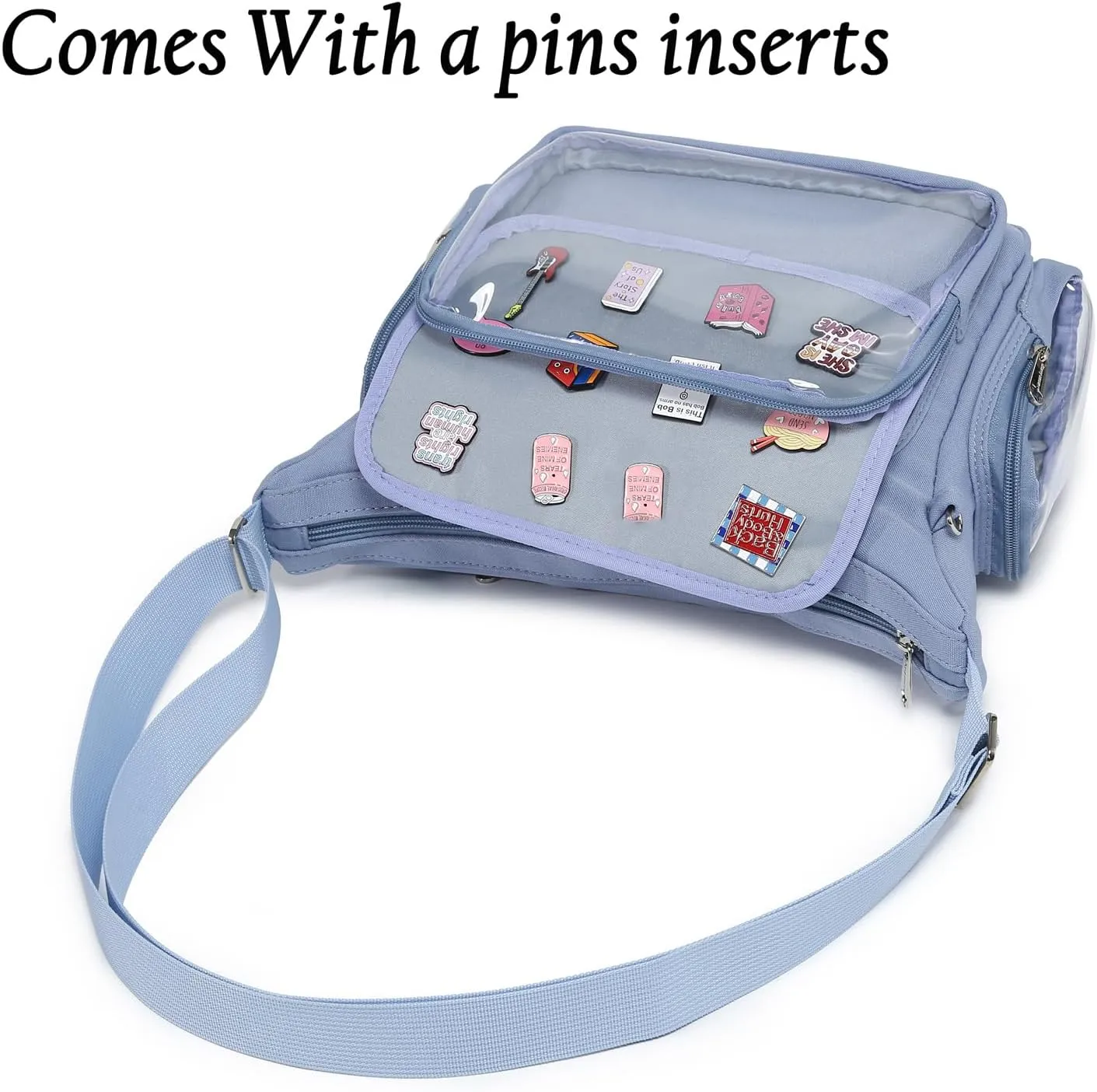 Canvas Ita Bag Crossbody Shoulder Bag Kawaii Purses and Handbags with Anime Pins Display