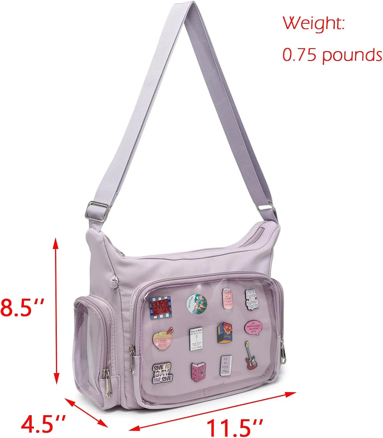 Canvas Ita Bag Crossbody Shoulder Bag Kawaii Purses and Handbags with Anime Pins Display