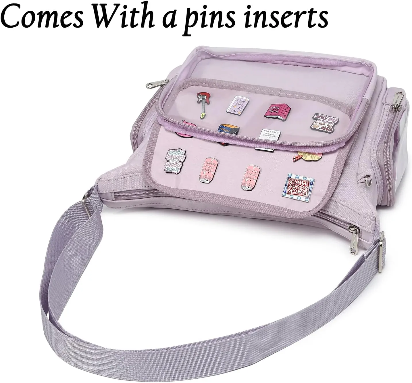 Canvas Ita Bag Crossbody Shoulder Bag Kawaii Purses and Handbags with Anime Pins Display