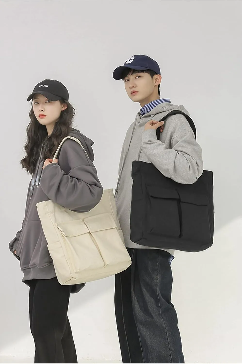 Canvas Messenger Bag Large Crossbody Bag Handbag Solid Color with Multiple Pockets Canvas Shoulder Tote Bag for Women and Men