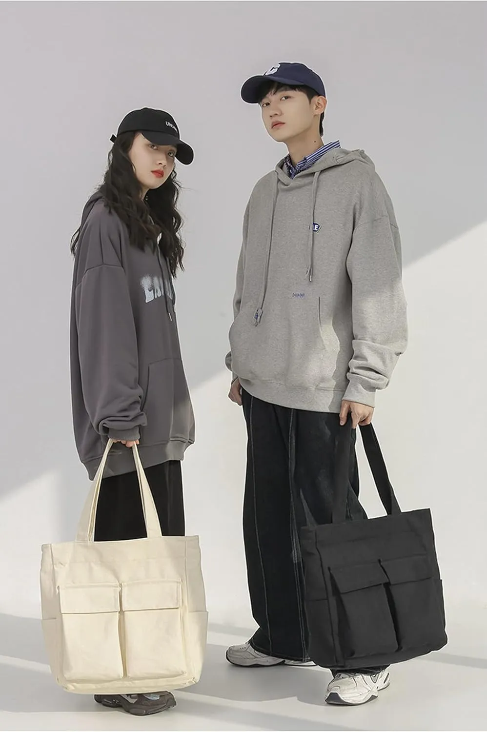 Canvas Messenger Bag Large Crossbody Bag Handbag Solid Color with Multiple Pockets Canvas Shoulder Tote Bag for Women and Men