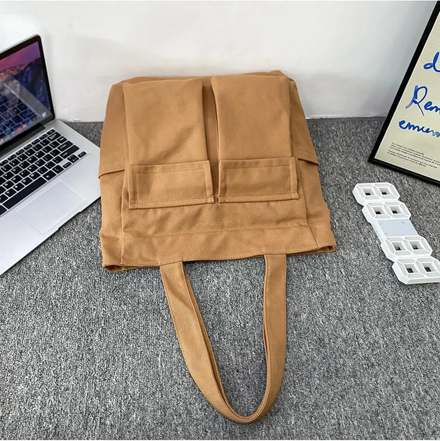 Canvas Messenger Bag Large Crossbody Bag Handbag Solid Color with Multiple Pockets Canvas Shoulder Tote Bag for Women and Men