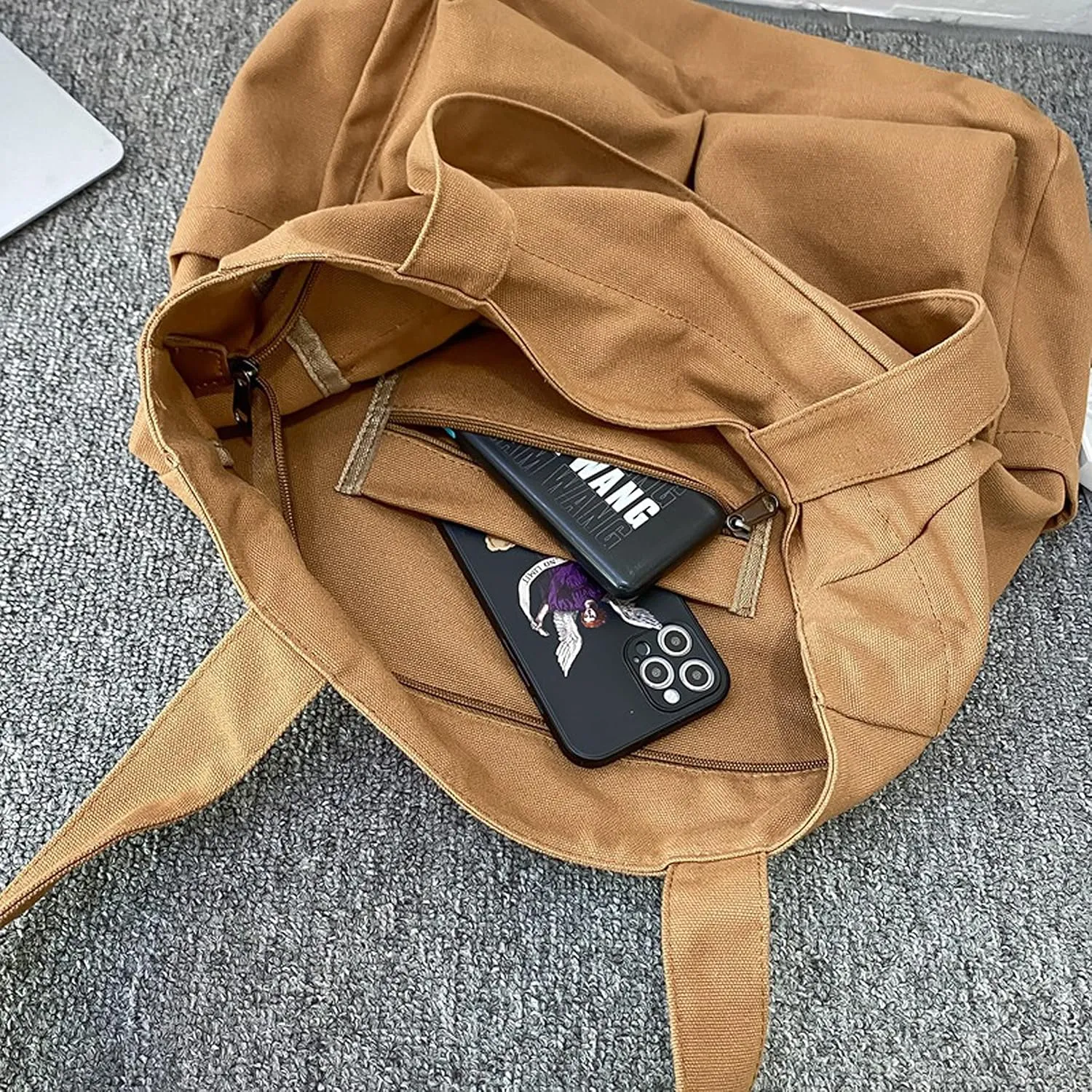 Canvas Messenger Bag Large Crossbody Bag Handbag Solid Color with Multiple Pockets Canvas Shoulder Tote Bag for Women and Men