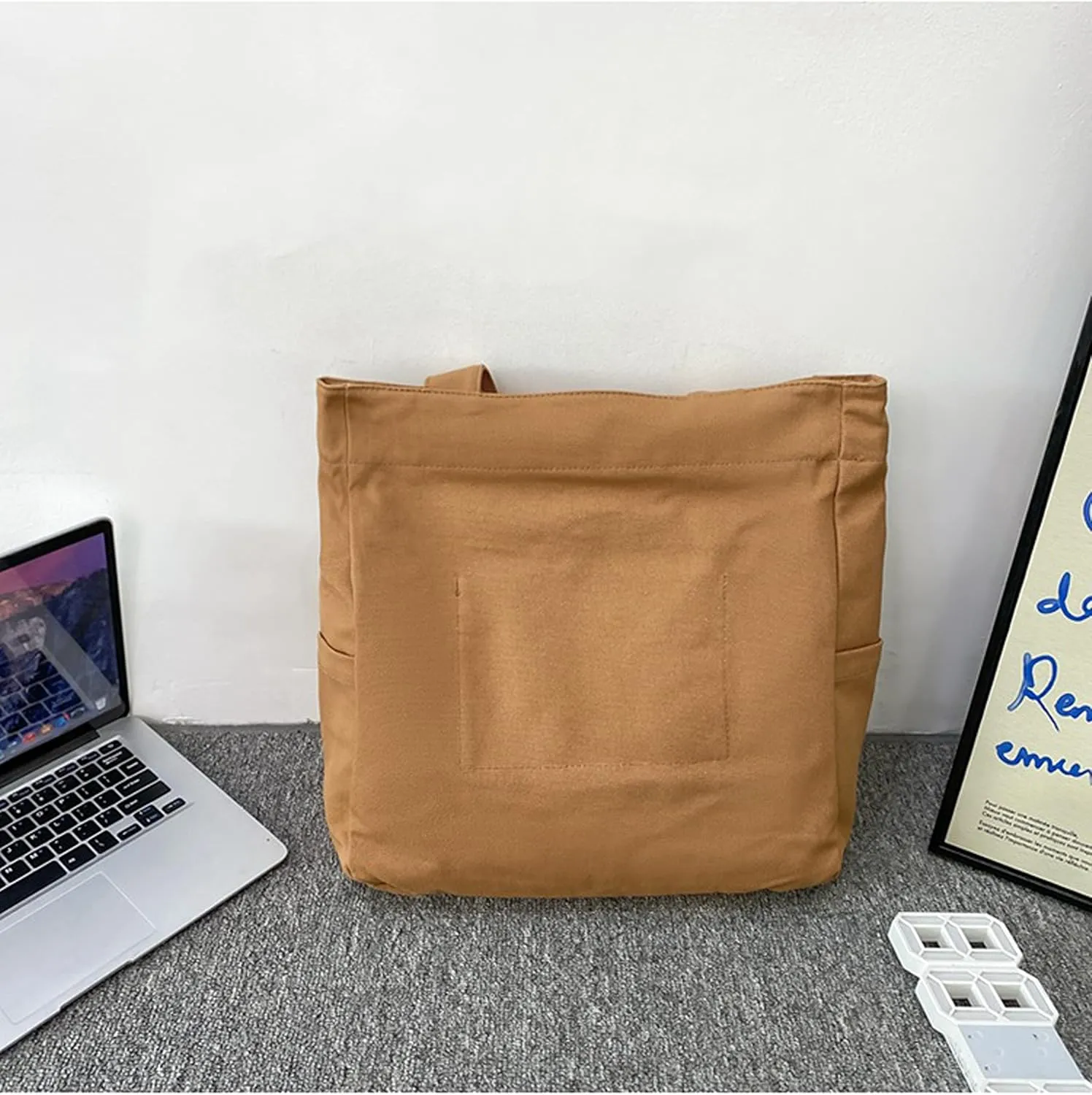 Canvas Messenger Bag Large Crossbody Bag Handbag Solid Color with Multiple Pockets Canvas Shoulder Tote Bag for Women and Men