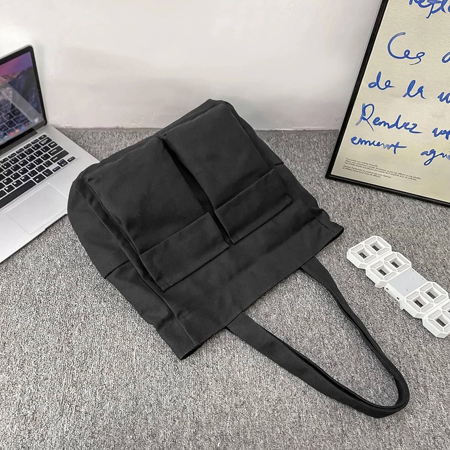 Canvas Messenger Bag Large Crossbody Bag Handbag Solid Color with Multiple Pockets Canvas Shoulder Tote Bag for Women and Men