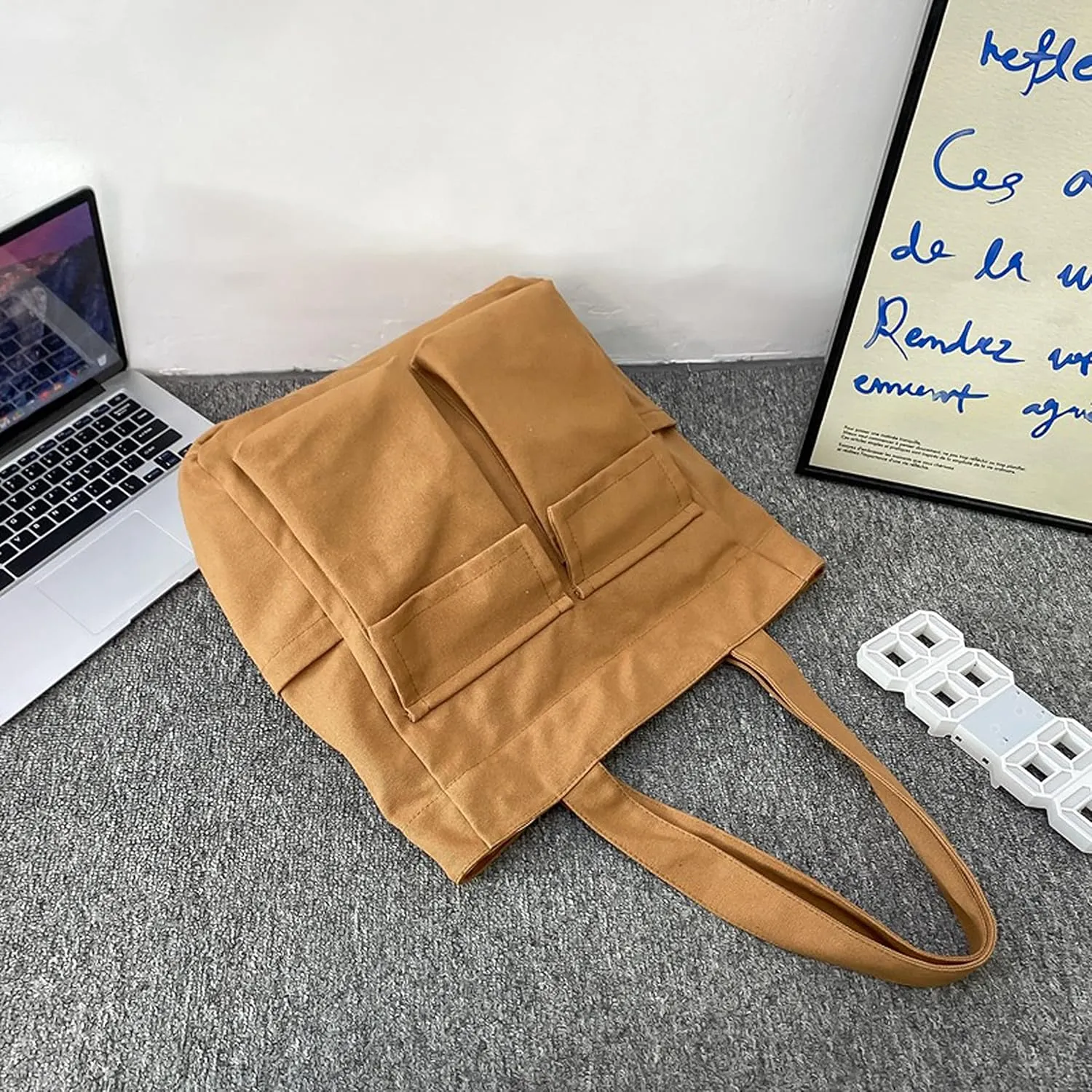 Canvas Messenger Bag Large Crossbody Bag Handbag Solid Color with Multiple Pockets Canvas Shoulder Tote Bag for Women and Men