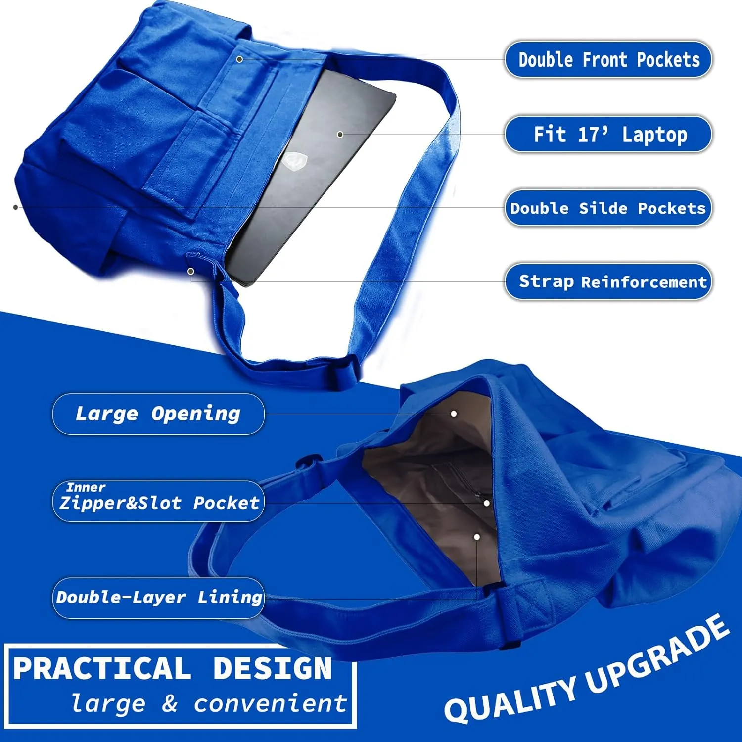 Canvas Messenger Bag Large Hobo Crossbody Bag with Multiple Pockets Casual Shoulder Tote Bag for Women and Men