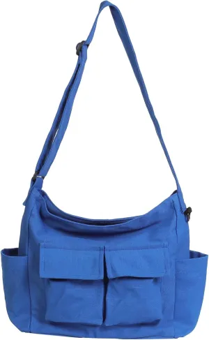 Canvas Messenger Bag Large Hobo Crossbody Bag with Multiple Pockets Casual Shoulder Tote Bag for Women and Men