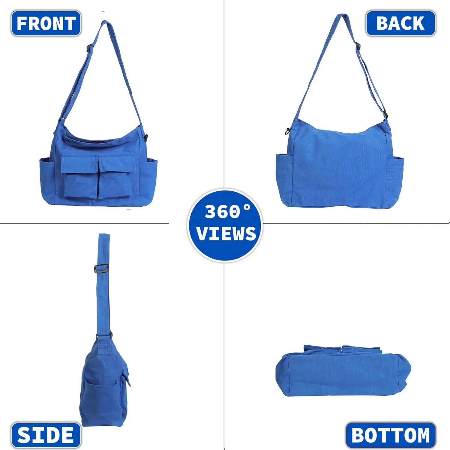 Canvas Messenger Bag Large Hobo Crossbody Bag with Multiple Pockets Casual Shoulder Tote Bag for Women and Men