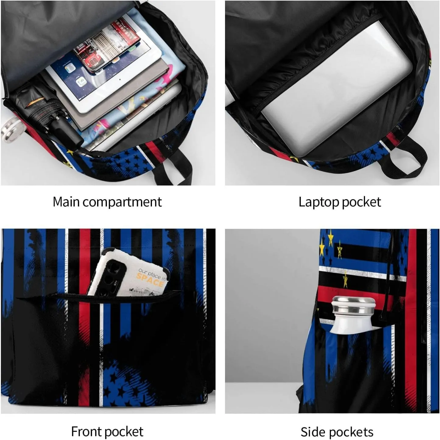 Cape Verdean American Flag Cabo Verde Casual Backpacks Large Travel Backpack Laptop Rucksack Sports Daypack Adjustable Strap Bag for Camping Hiking