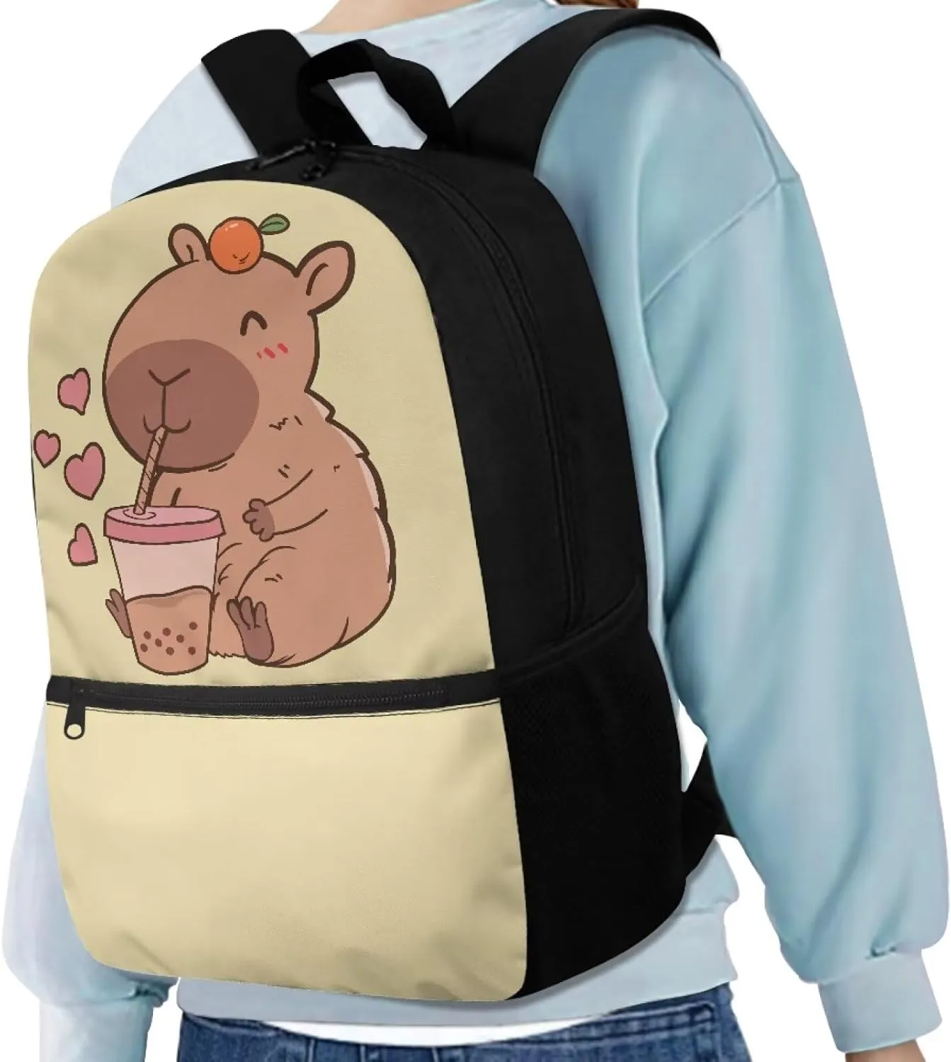Capybara Bookbag for Girls Backpack 10-12 Years Old,Elementary Middle School Bag Kids 4Th Grade/5Th Grade 17 inch Back Pack Schoolbag