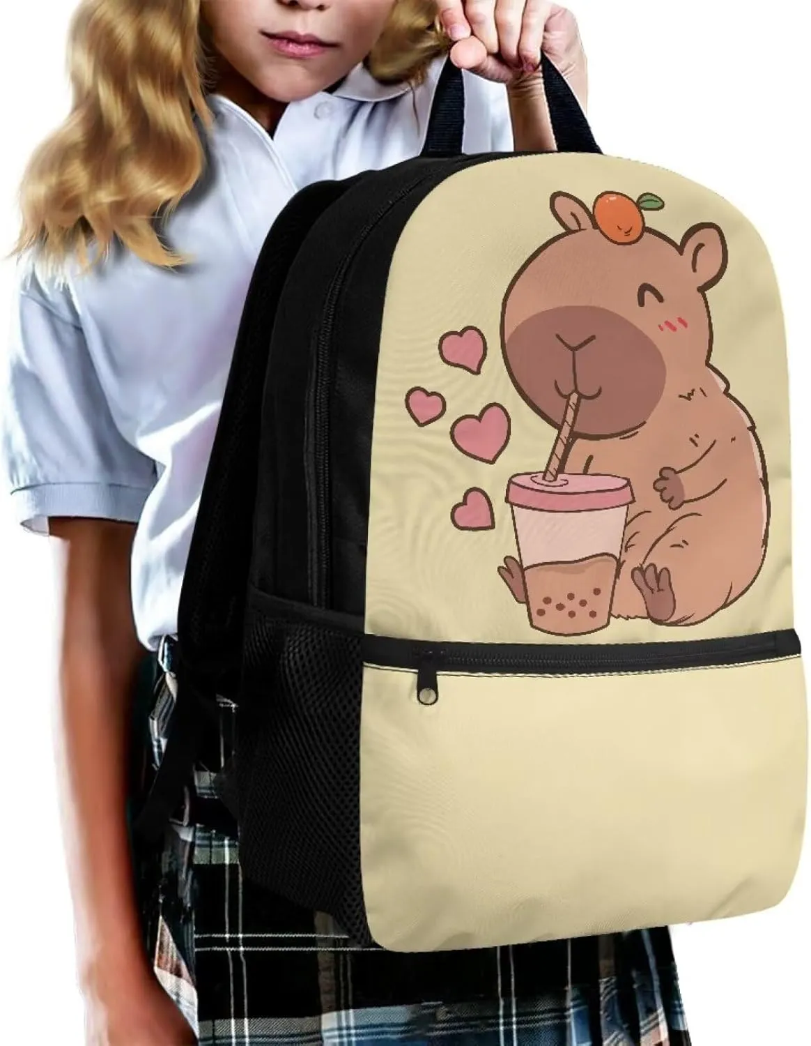 Capybara Bookbag for Girls Backpack 10-12 Years Old,Elementary Middle School Bag Kids 4Th Grade/5Th Grade 17 inch Back Pack Schoolbag