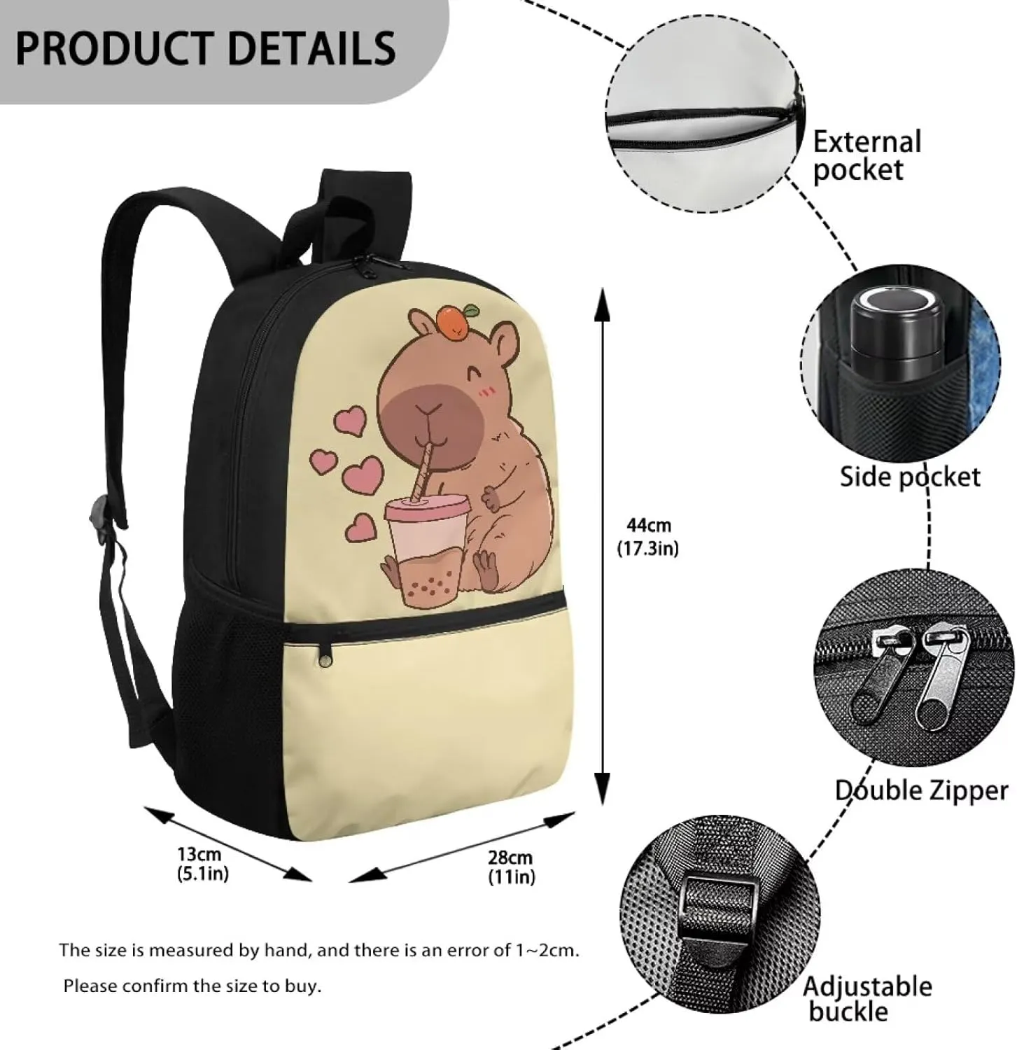 Capybara Bookbag for Girls Backpack 10-12 Years Old,Elementary Middle School Bag Kids 4Th Grade/5Th Grade 17 inch Back Pack Schoolbag