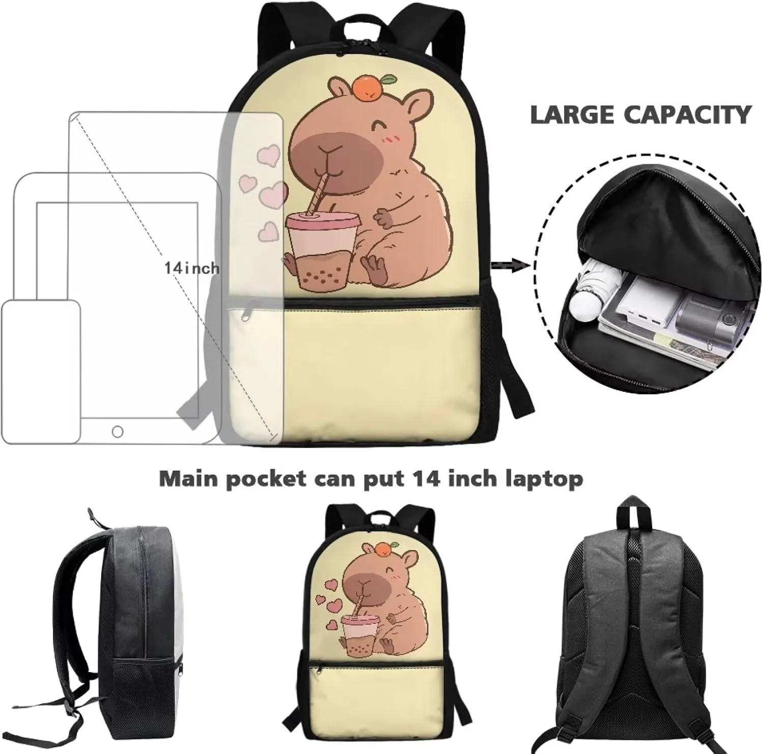 Capybara Bookbag for Girls Backpack 10-12 Years Old,Elementary Middle School Bag Kids 4Th Grade/5Th Grade 17 inch Back Pack Schoolbag