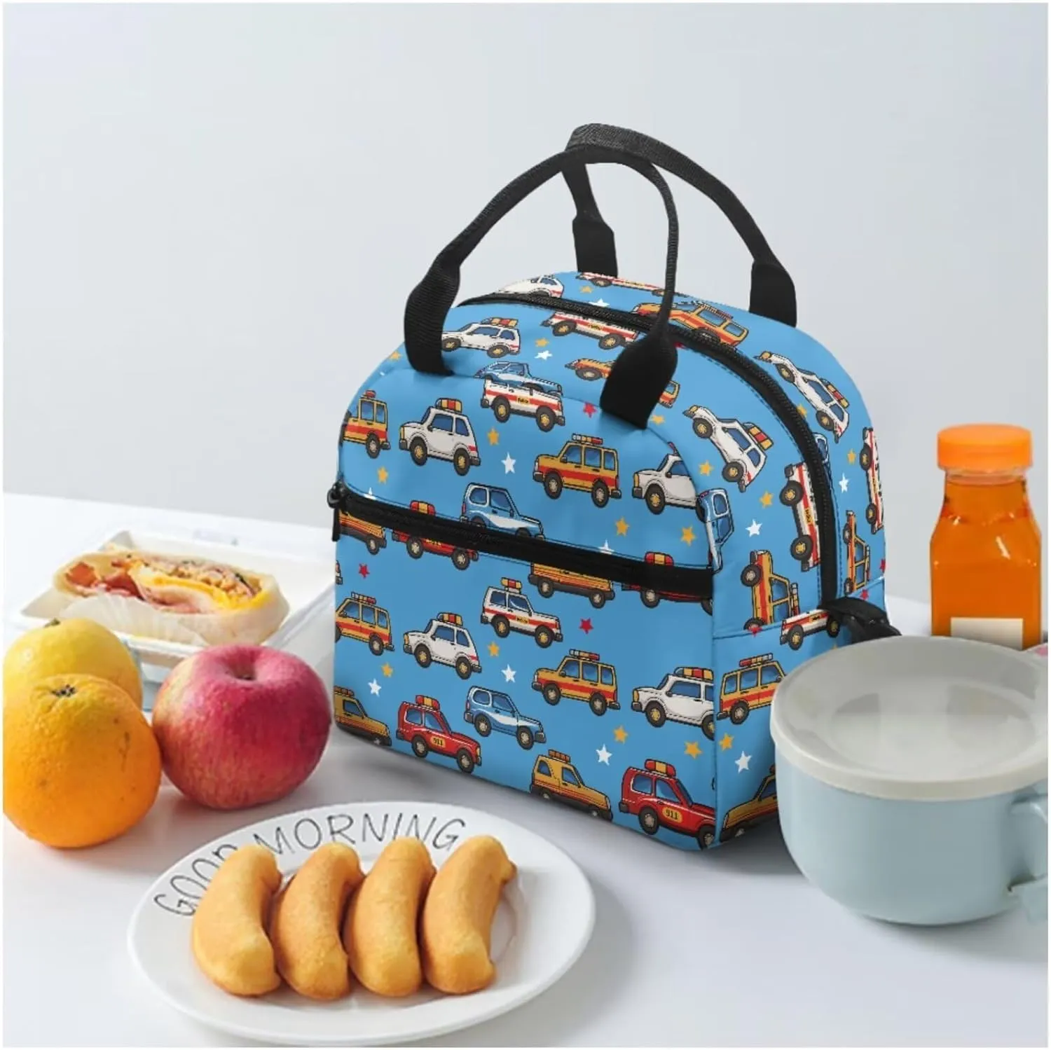 Car Backpack with Lunch Box Kids Boys Age10-12 Years Old Hand Carry Lunch Tote Bag for Boy Portable Casual Messenger Bag for School Picnic Vacation Climbing