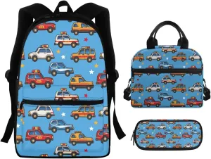 Car Backpack with Lunch Box Kids Boys Age10-12 Years Old Hand Carry Lunch Tote Bag for Boy Portable Casual Messenger Bag for School Picnic Vacation Climbing