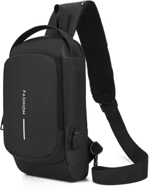Carbon Fiber Streamline Anti-theft Sling Bag, USB Waterproof Sports Shoulder Bag for Travel, Fitness and Sports