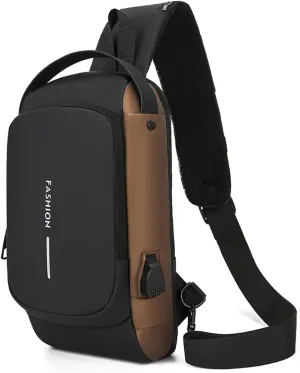Carbon Fiber Streamline Anti-theft Sling Bag, USB Waterproof Sports Shoulder Bag for Travel, Fitness and Sports