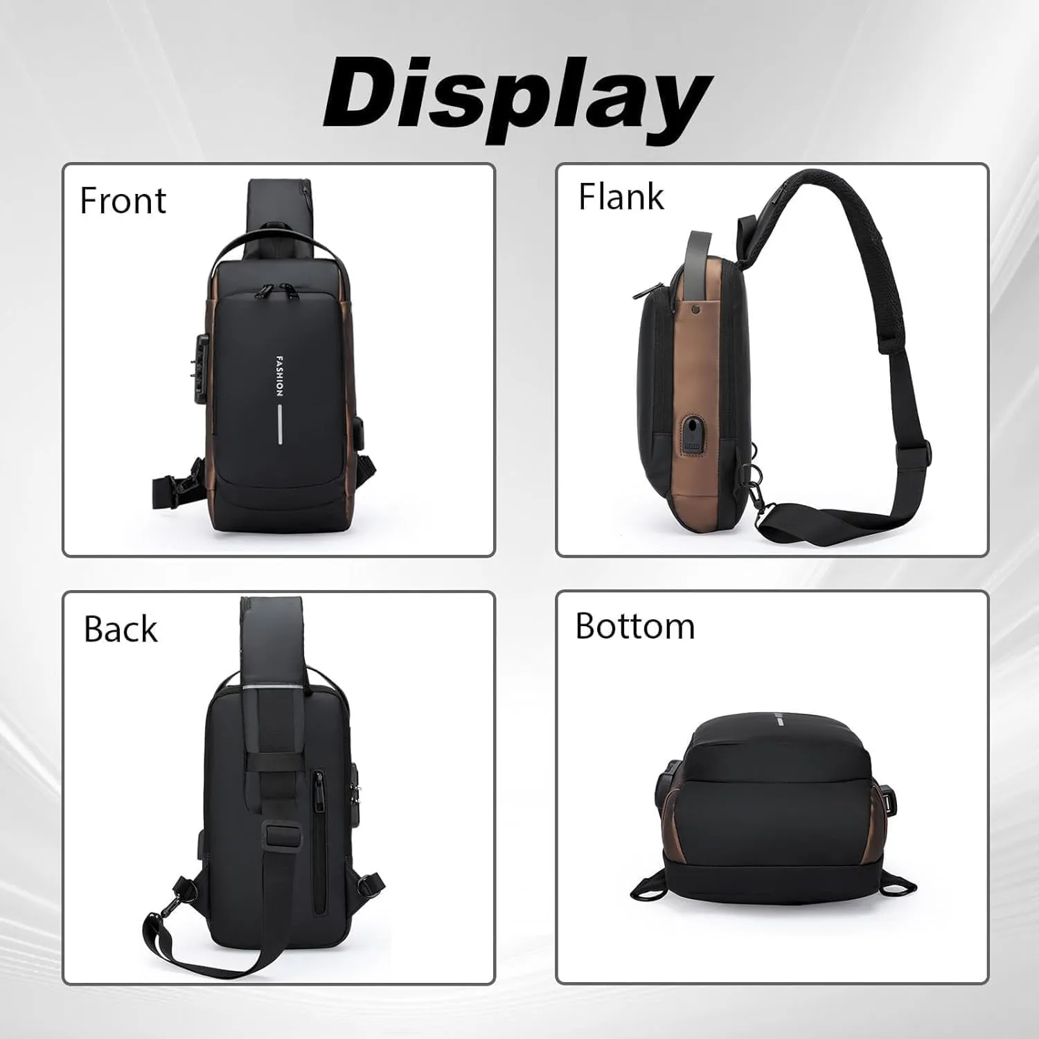 Carbon Fiber Streamline Anti-theft Sling Bag, USB Waterproof Sports Shoulder Bag for Travel, Fitness and Sports