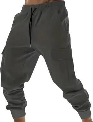 Cargo Sweatpants for Men Casual Elastic Waist Drawstring Joggers Relaxed Fit Workout Athletic Pants with Pockets