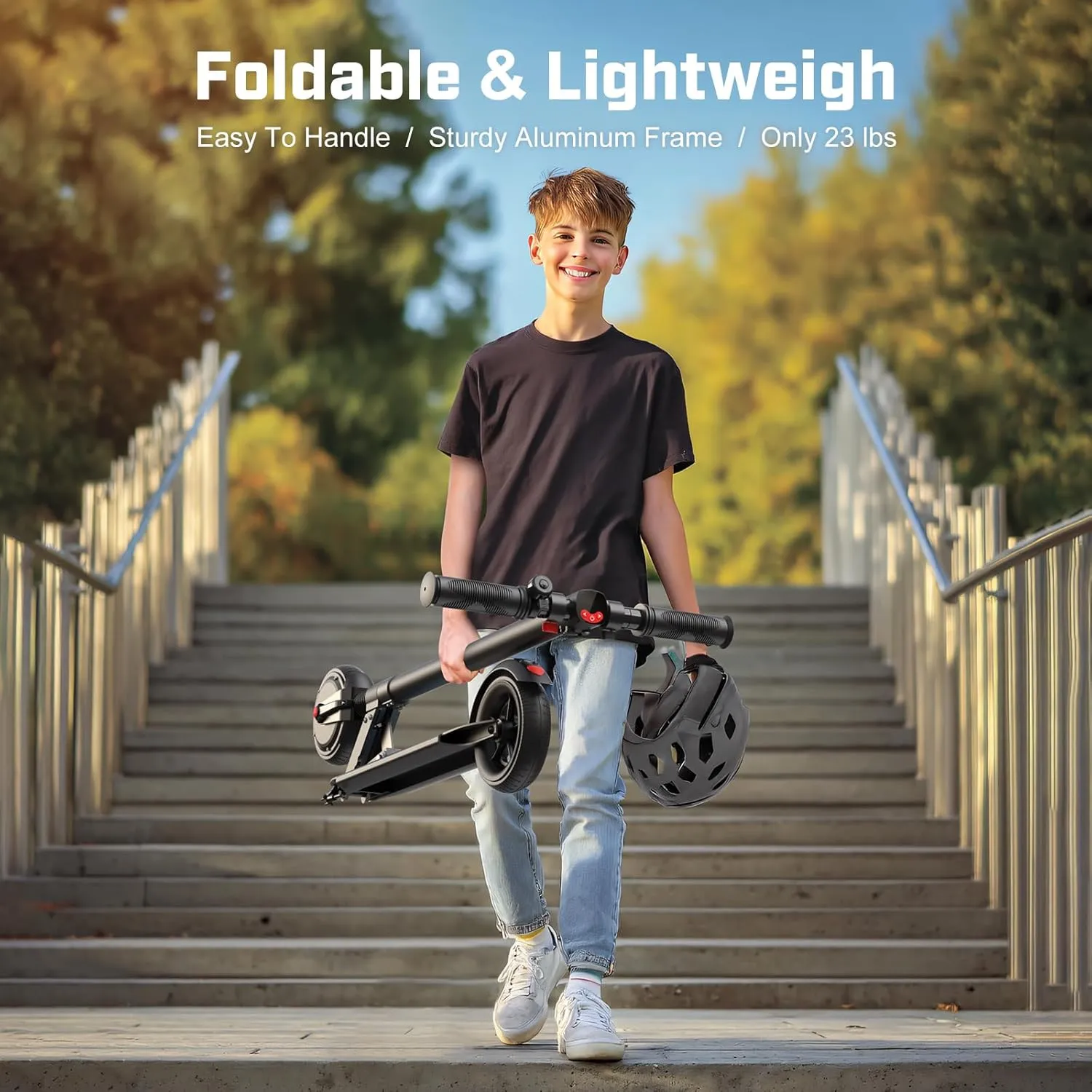 Caroma Electric Scooter for Kids Ages 6-14, 250W Motor, Max 16 Miles & 15 Mph, 3 Speeds Adjustable, LED Display & Foldable, Double Safe Brake, Electric Scooter for Kids Teens Ages 8-18