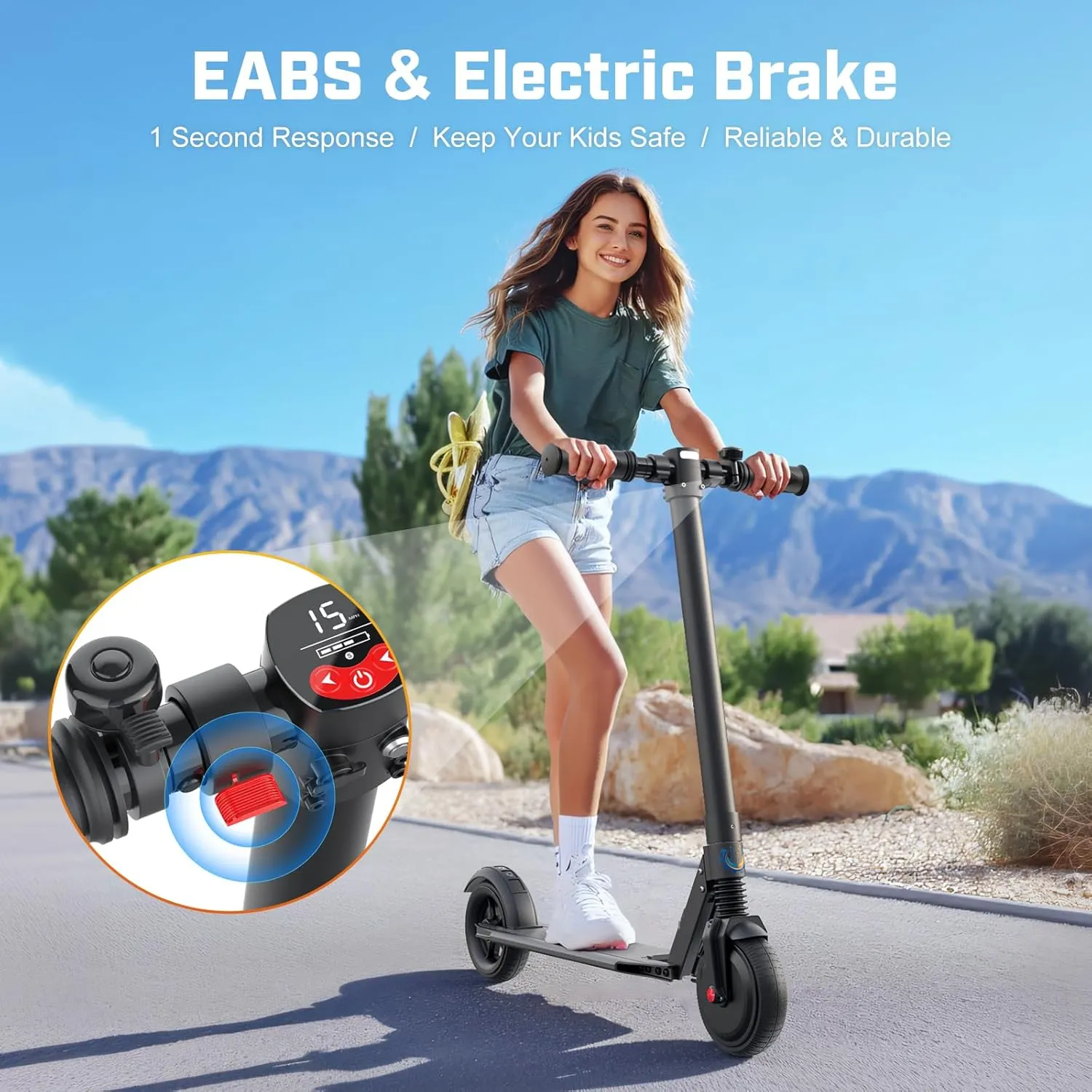 Caroma Electric Scooter for Kids Ages 6-14, 250W Motor, Max 16 Miles & 15 Mph, 3 Speeds Adjustable, LED Display & Foldable, Double Safe Brake, Electric Scooter for Kids Teens Ages 8-18