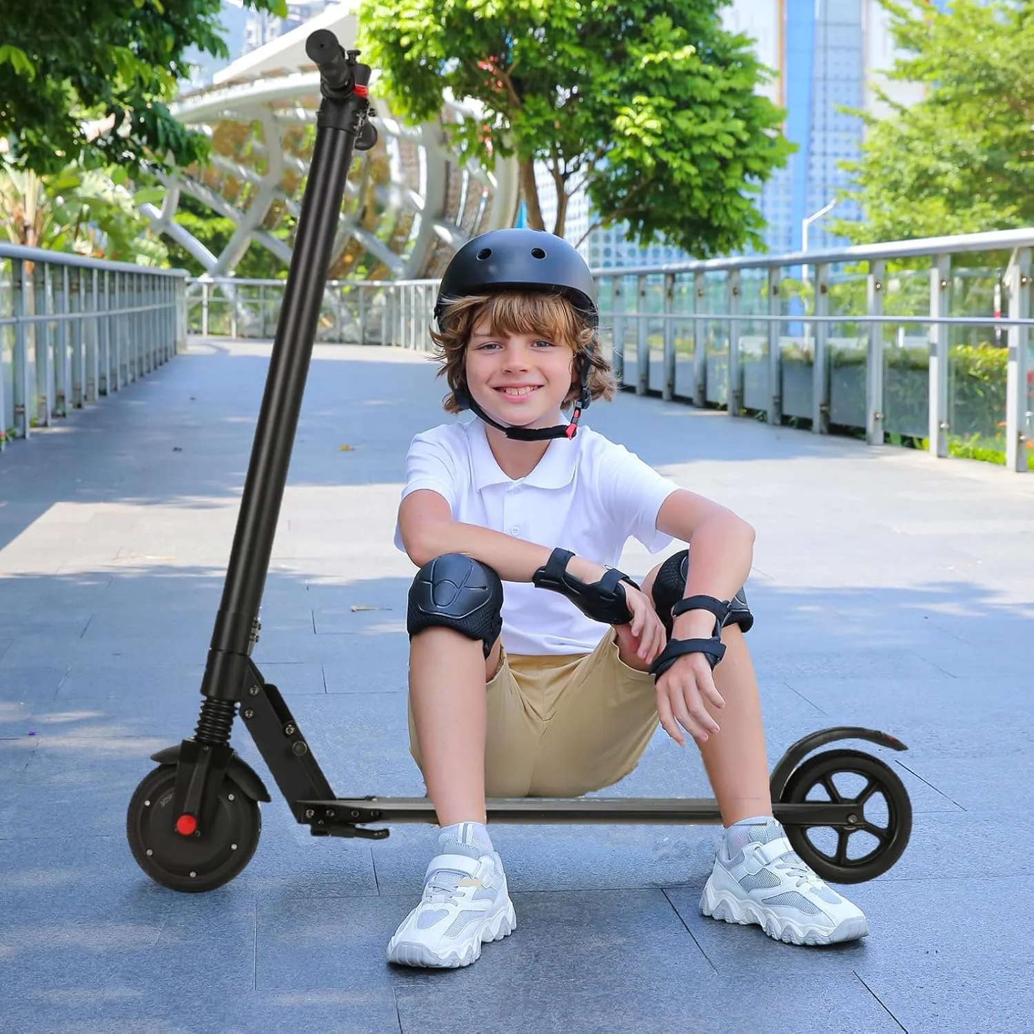 Caroma Electric Scooter for Kids Ages 6-14, 250W Motor, Max 16 Miles & 15 Mph, 3 Speeds Adjustable, LED Display & Foldable, Double Safe Brake, Electric Scooter for Kids Teens Ages 8-18