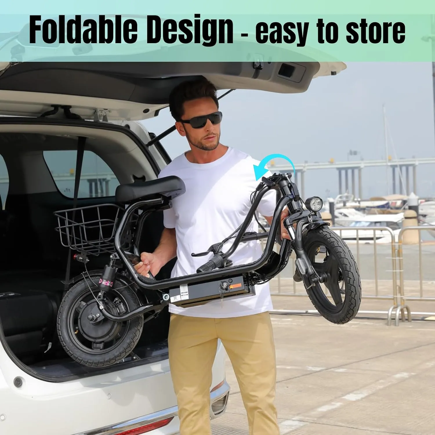 Caroma Peak 1200W Electric Scooter with Seat, 500Wh Battery, 30Miles Range, 20MPH Top Speed, 14" Tires Foldable Electric Scooter with Basket for Commuting, Dual Shock Absorbing Ebike for Adults