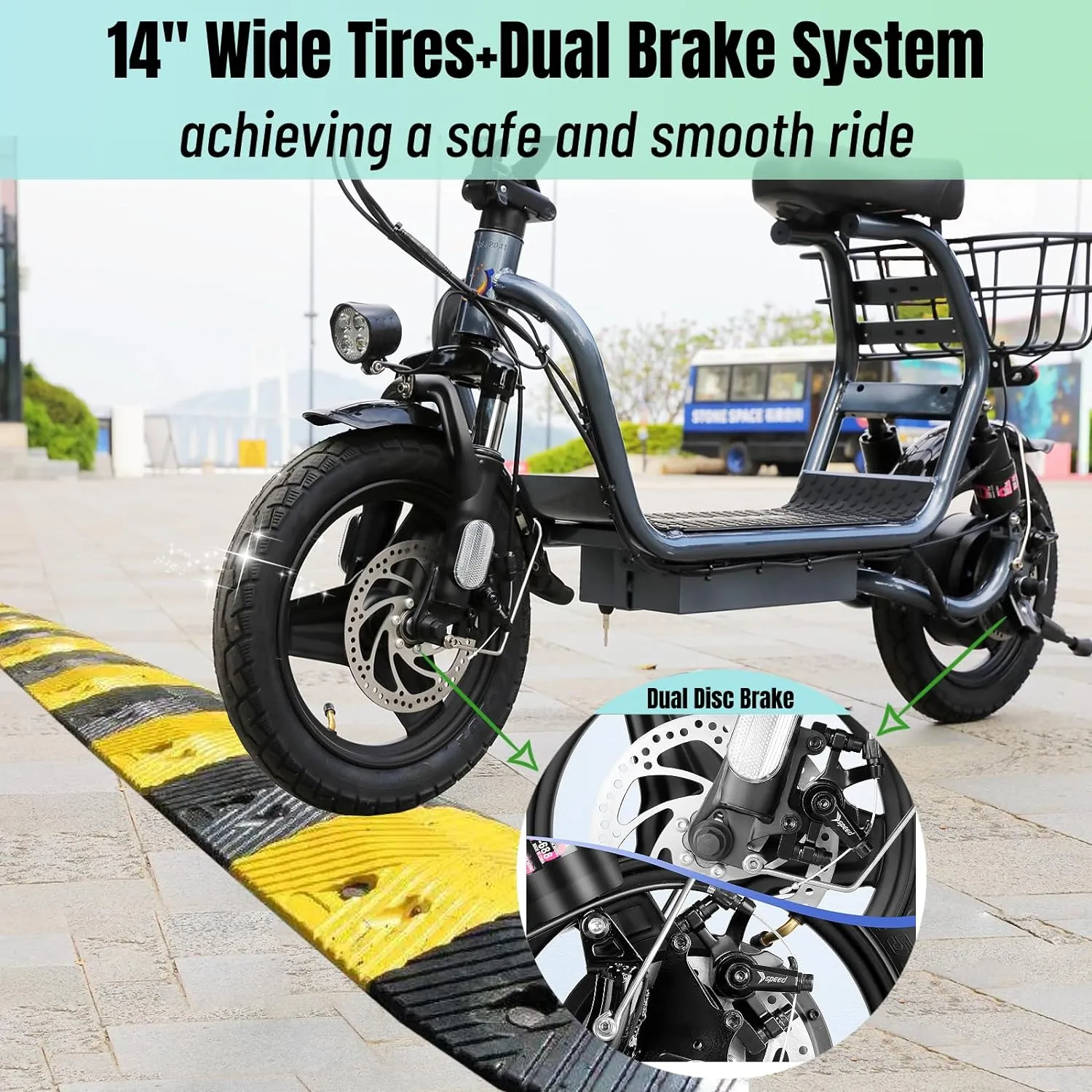 Caroma Peak 1200W Electric Scooter with Seat, 500Wh Battery, 30Miles Range, 20MPH Top Speed, 14" Tires Foldable Electric Scooter with Basket for Commuting, Dual Shock Absorbing Ebike for Adults