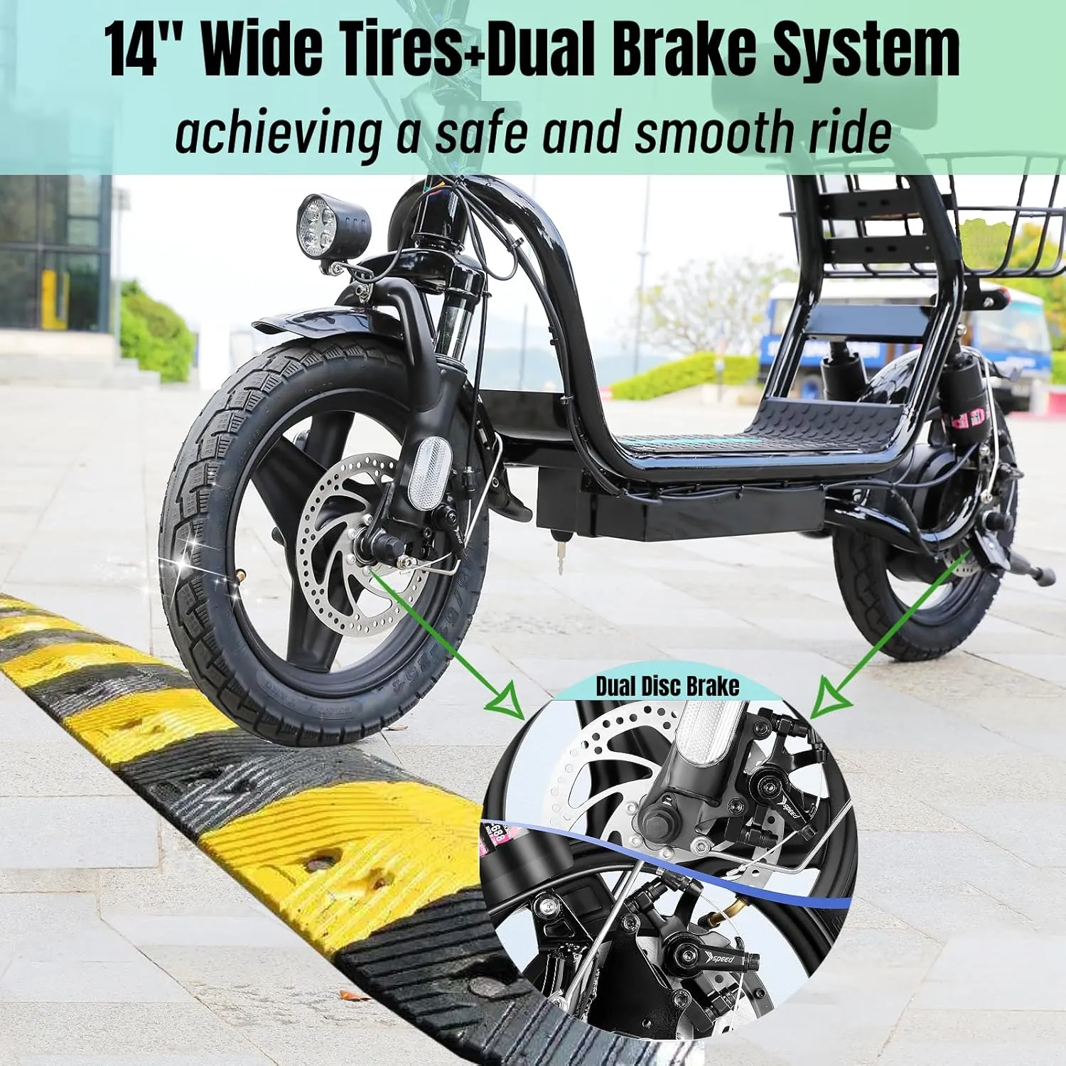 Caroma Peak 1200W Electric Scooter with Seat, 500Wh Battery, 30Miles Range, 20MPH Top Speed, 14" Tires Foldable Electric Scooter with Basket for Commuting, Dual Shock Absorbing Ebike for Adults