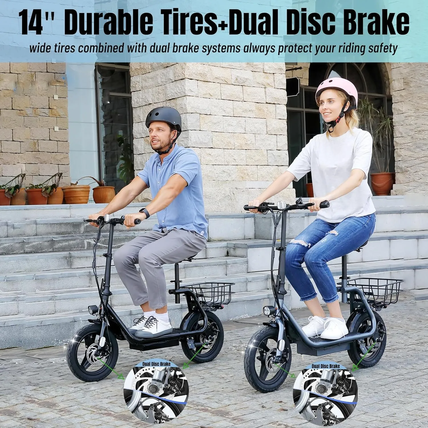 Caroma Peak 1200W Electric Scooters with Seat, Electric Scooter Adults with Basket, 14" Tire, 500Wh Battery, 30 Miles Range, Top Speed 20MPH, Foldable Escooter for Adults&Teens, Max Load 300 Lbs