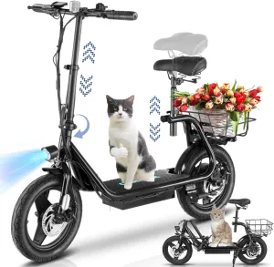 Caroma Peak 1200W Electric Scooters with Seat, Electric Scooter Adults with Basket, 14" Tire, 500Wh Battery, 30 Miles Range, Top Speed 20MPH, Foldable Escooter for Adults&Teens, Max Load 300 Lbs