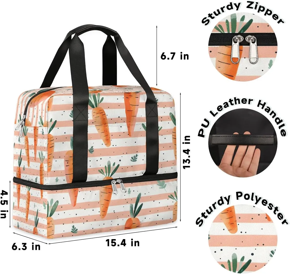 Carrots Stripes Travel Duffel Bag Dry Wet Separated Sports Tote Travel Duffle Bag Gym Workout Bag Women Travel Duffel Bag for Women, Travel, Gym, Work