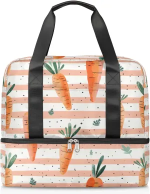 Carrots Stripes Travel Duffel Bag Dry Wet Separated Sports Tote Travel Duffle Bag Gym Workout Bag Women Travel Duffel Bag for Women, Travel, Gym, Work