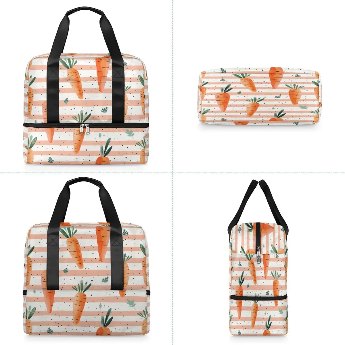 Carrots Stripes Travel Duffel Bag Dry Wet Separated Sports Tote Travel Duffle Bag Gym Workout Bag Women Travel Duffel Bag for Women, Travel, Gym, Work