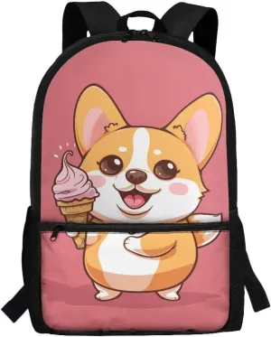 Cartoon Corgi Kids School Backpack for Girls 1st Grade School Bags 17 Inch Large Capacity Backpacks for Elementary School Kindergarten Cute Bookbag Lightweight Travel Laptop Bags Daypack