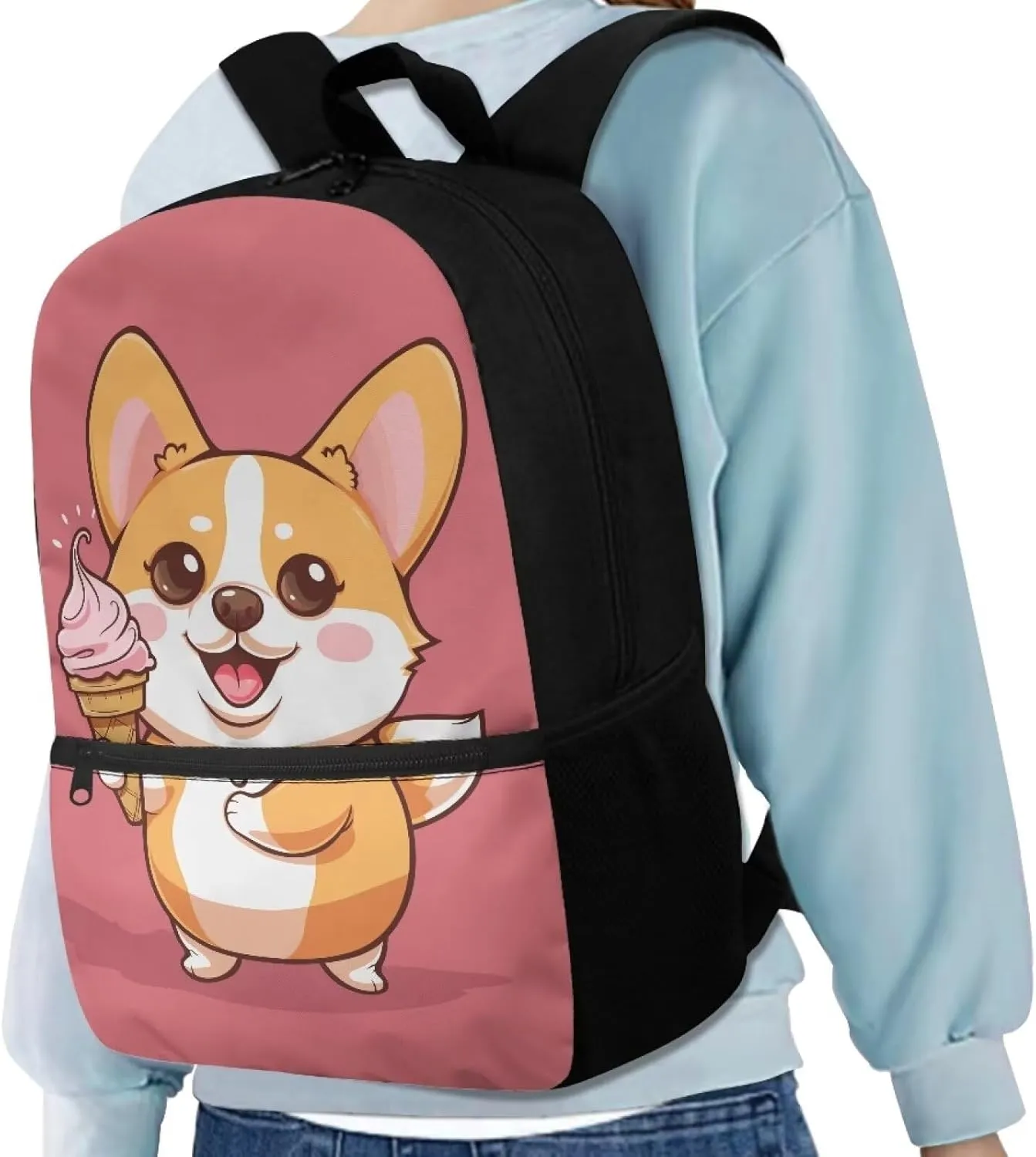 Cartoon Corgi Kids School Backpack for Girls 1st Grade School Bags 17 Inch Large Capacity Backpacks for Elementary School Kindergarten Cute Bookbag Lightweight Travel Laptop Bags Daypack
